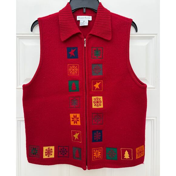 Robert Scott 100% Wool Sweater Vest Women’s Medium VTG Holiday Button Up EUC - Picture 1 of 8